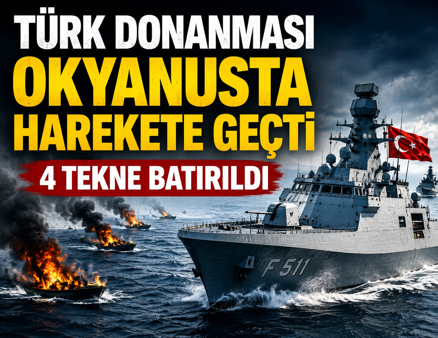 Türk donanması okyanusta harekete geçti 4 tekne batırıldı