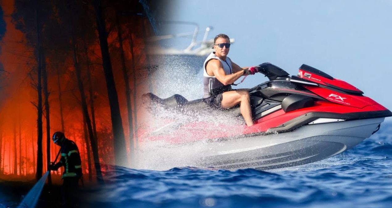 Ülkesi yanarken Macron jetski üzerinde keyif yaptı: Tepkiler çığ oldu