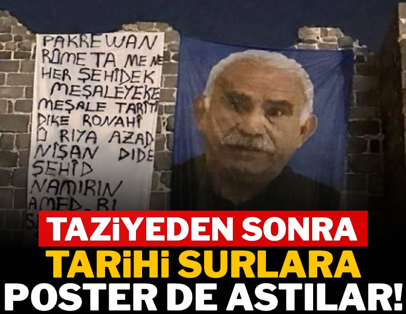 Teröristlere taziyeden sonra surlara Apo posteri