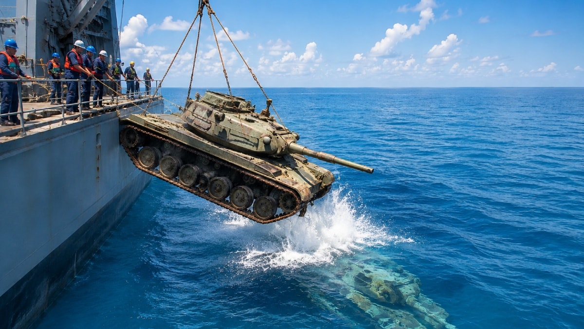 100 adet savaş tankını denizin dibine bıraktılar