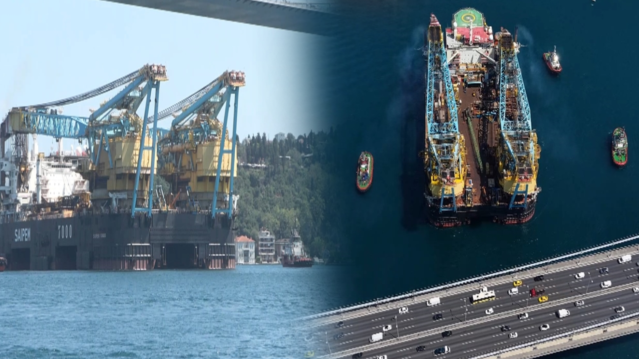 Dev vinç gemisi Saipem 7000' İstanbul Boğazı'ndan geçti