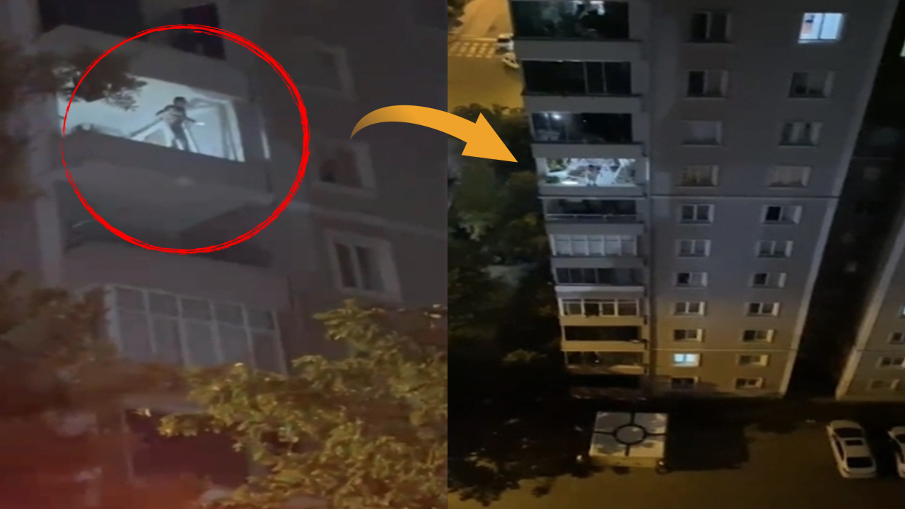 Balkon duvarında dans eden kadın mahalleyi ayağa kaldırdı