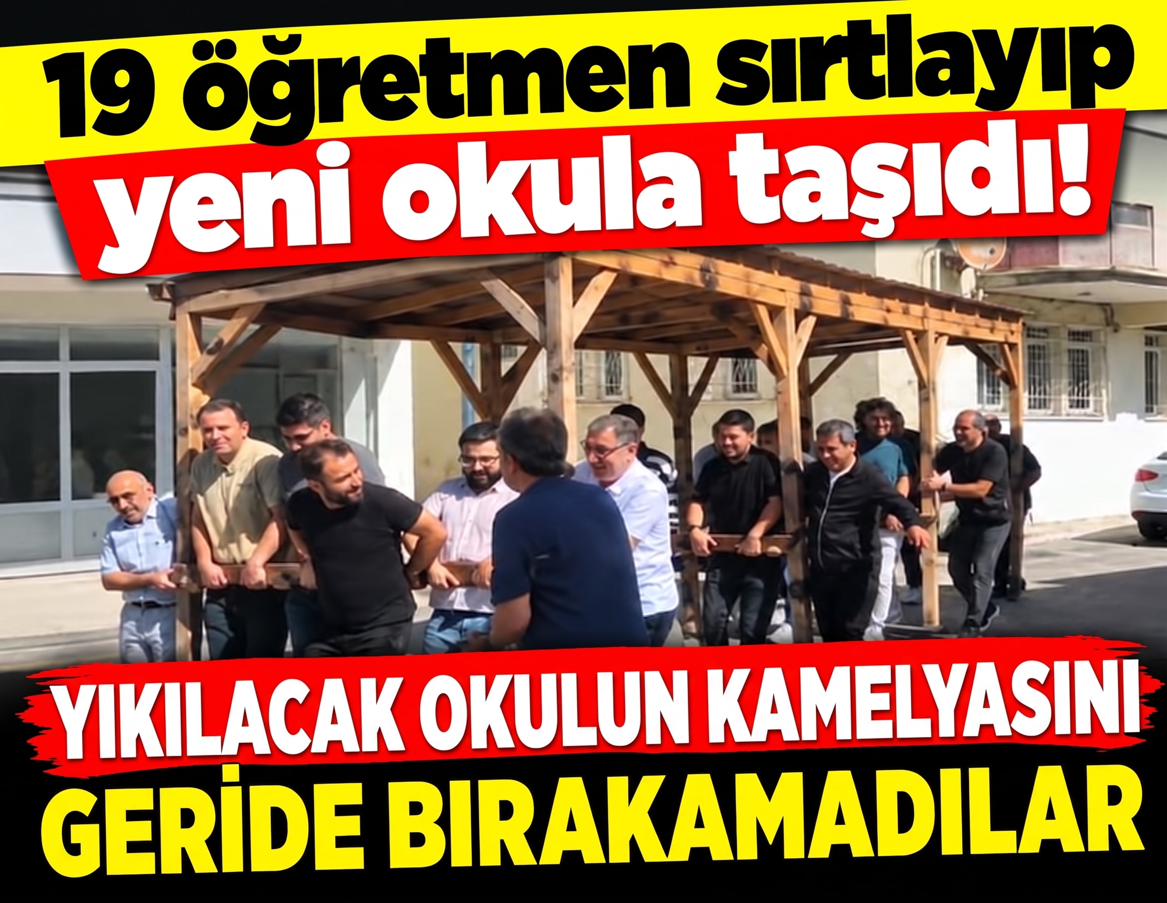 19 öğretmen sırtlayıp yeni okula taşıdı: Yıkılacak okulun kamelyasını geride bırakamadılar
