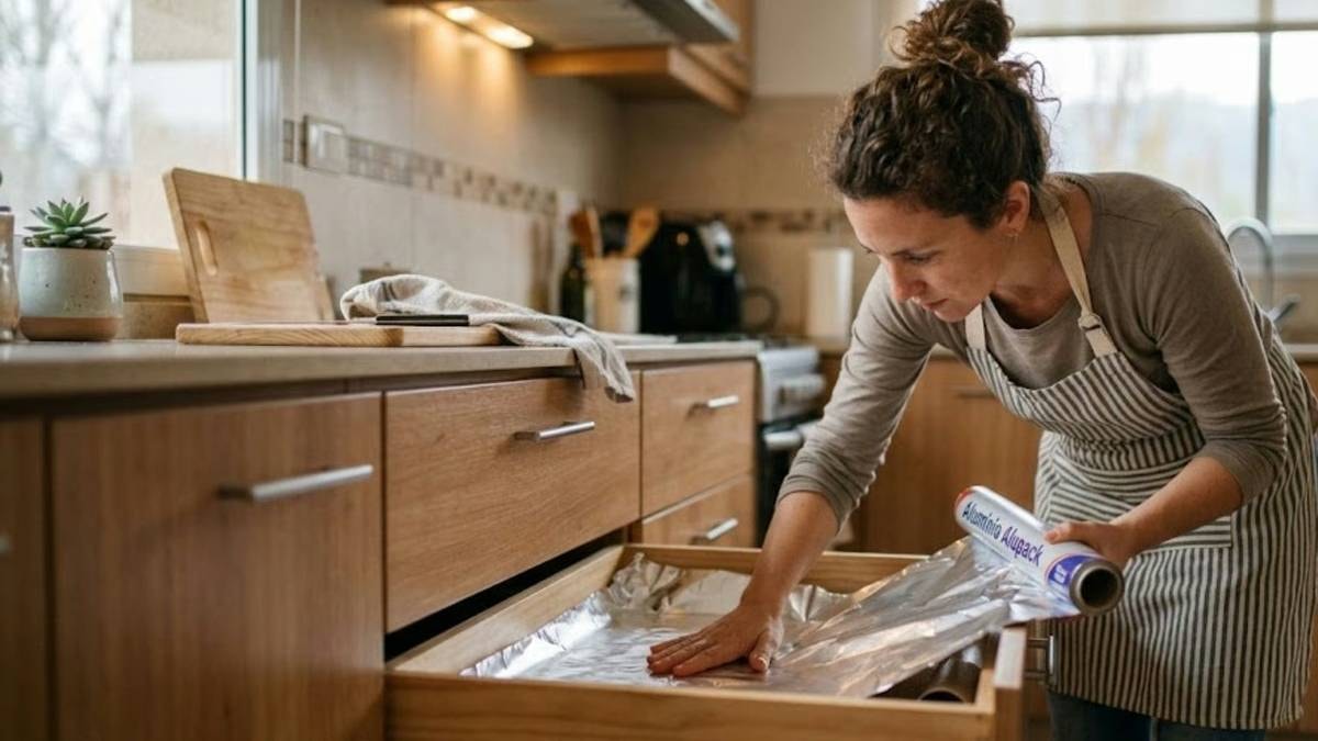 Duyan mutfak çekmecelerine folyo yerleştirmeye başladı