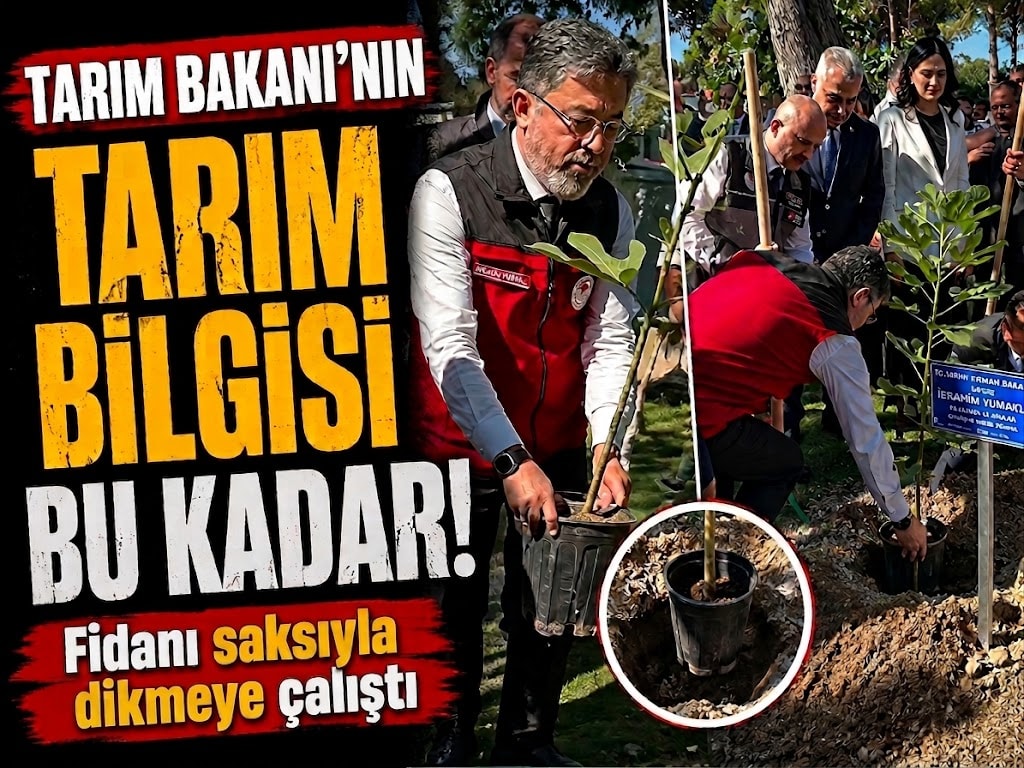 Tarım Bakanı'nın "tarım bilgisi" bu kadar! Fidanı saksıyla dikmeye çalıştı
