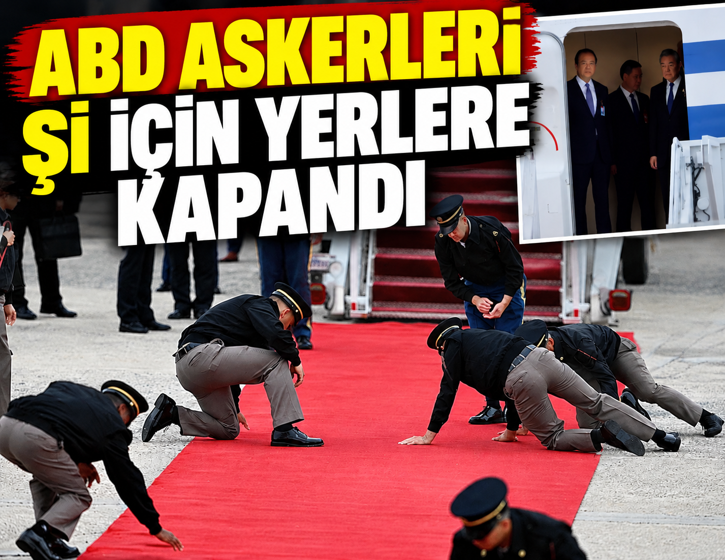 ABD halkını çıldırtan görüntü: ABD askerleri Xi'nin yürüyeceği halıyı dizleriyle temizledi