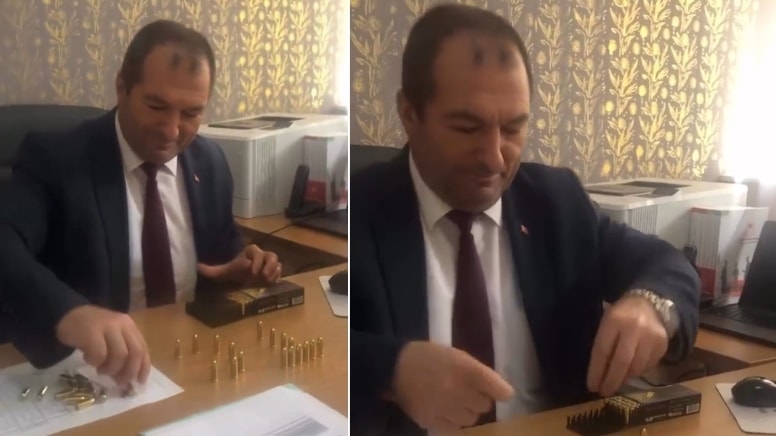 Bu görüntüler tepki çekti... Tarım müdürü makam masasında mermi saydı