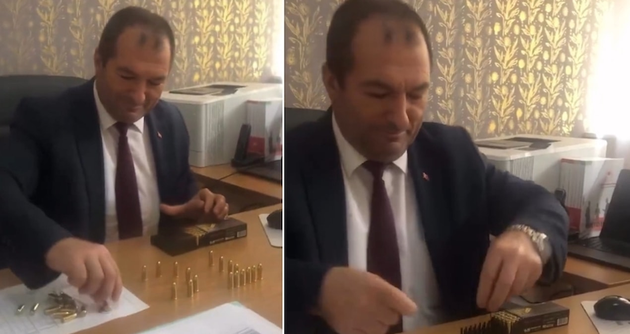 Tarım müdürü makam odasında mermileri dizdi