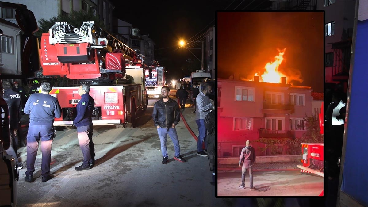 Evin çatısı alev alev yandı