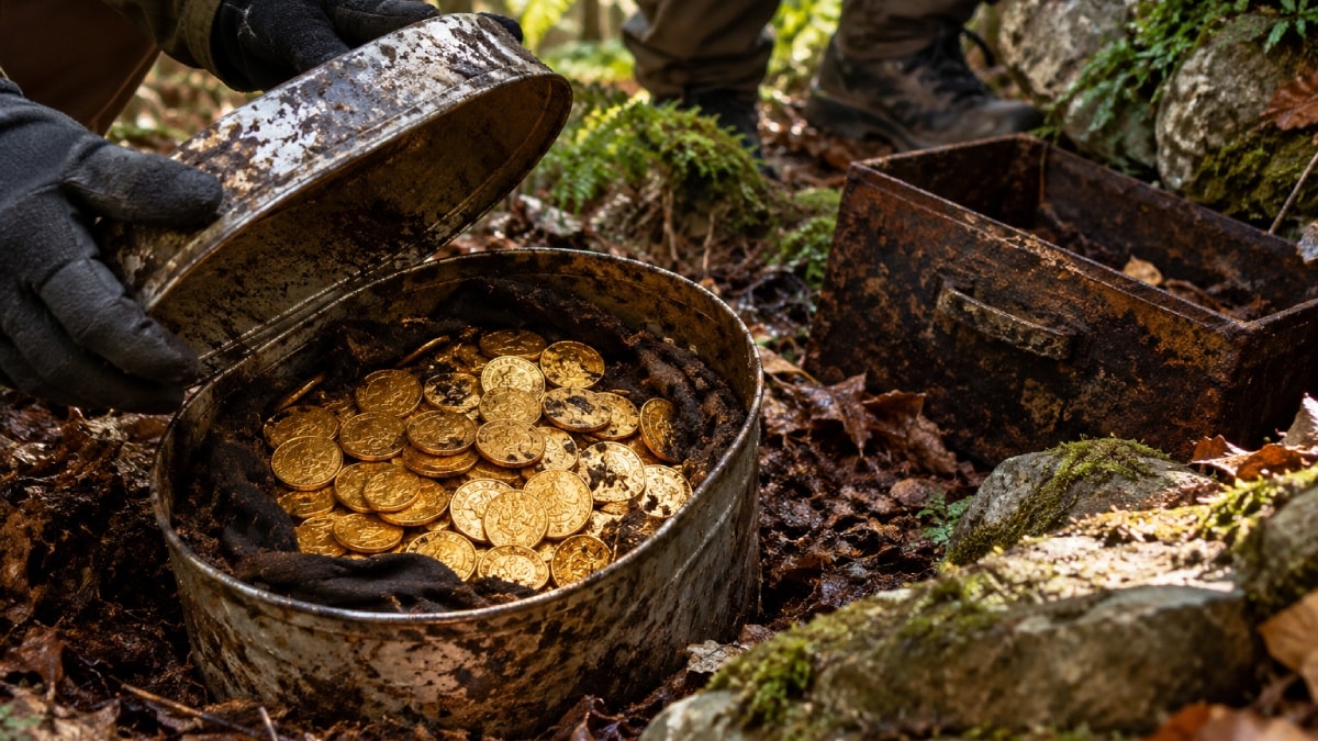 Ormanda buldukları kutunun içinden yüzlerce altın çıktı