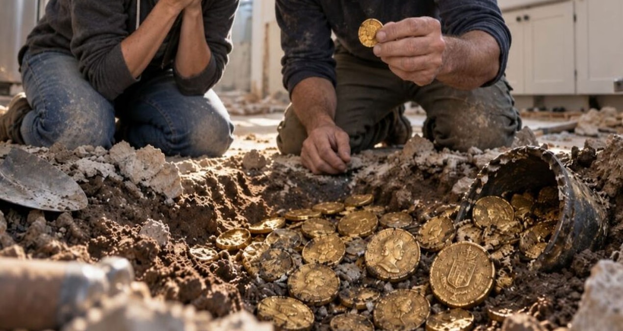 Mutfağını yenilerken 200 yıllık define çıktı: 82 tane altın
