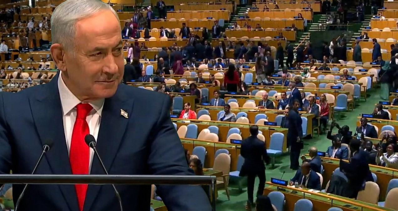 Kürsüye gelen Netanyahu'ya BM salonunda büyük şok!