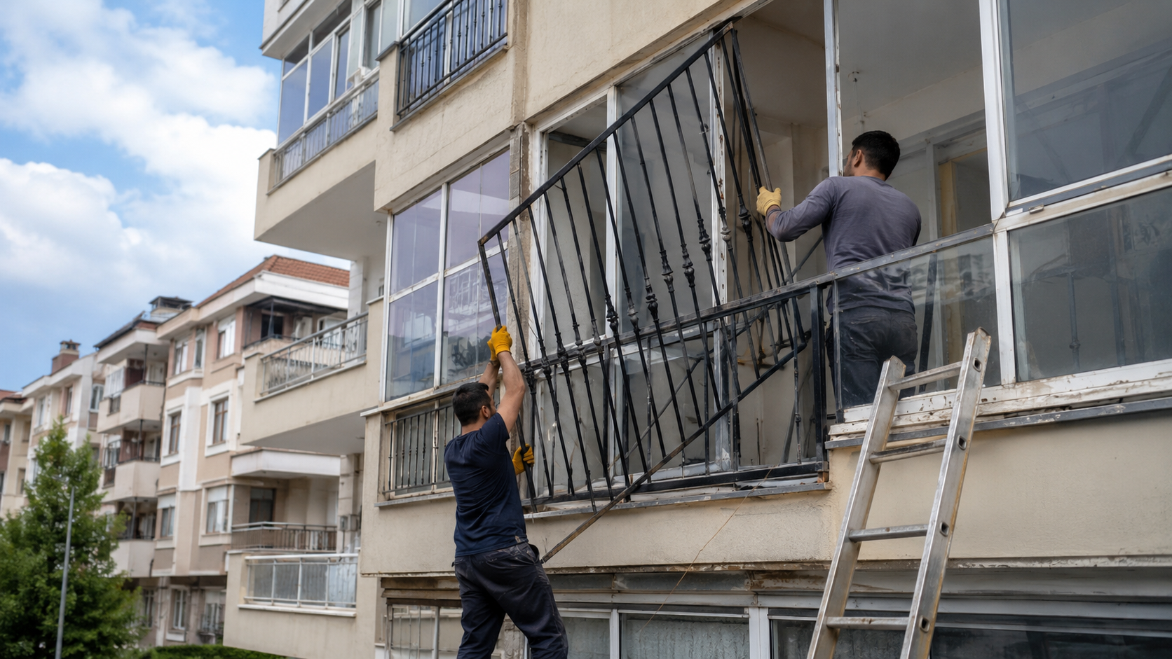 Apartmandaki demir parmaklıklar ve cam balkonlar tek tek sökülecek