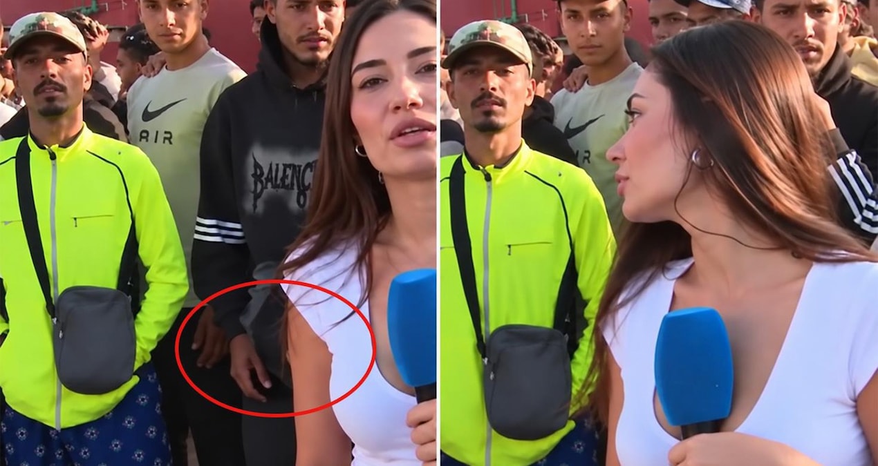 Canlı yayında arkasından dokunulan İspanyol muhabir profesyonelliğini korudu