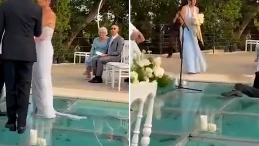 Düğün sırasında gelinin babası havuza düştü