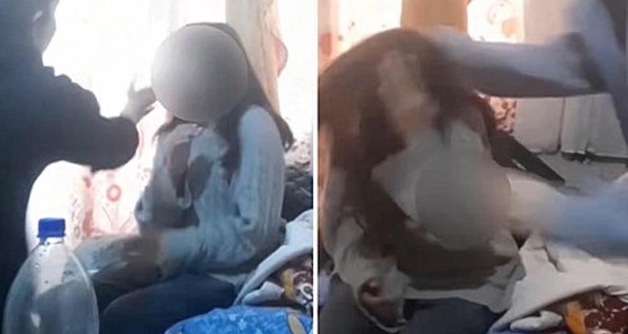 Dehşete düşüren görüntüler! Küçük kızı defalarca tokatladılar