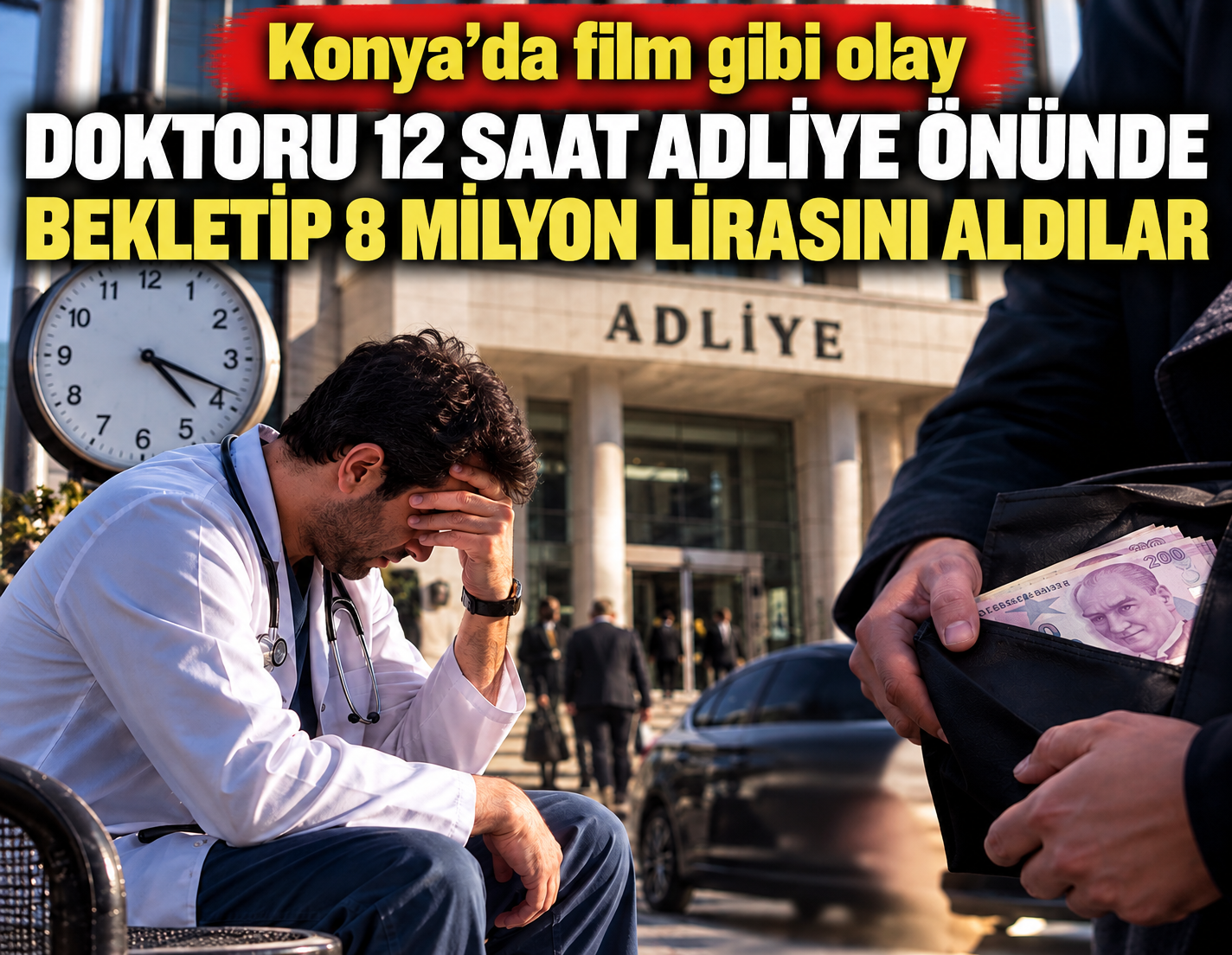 Konya'da film gibi olay: Doktoru 12 saat adliye önünde bekletip 8 milyon lirasını aldılar