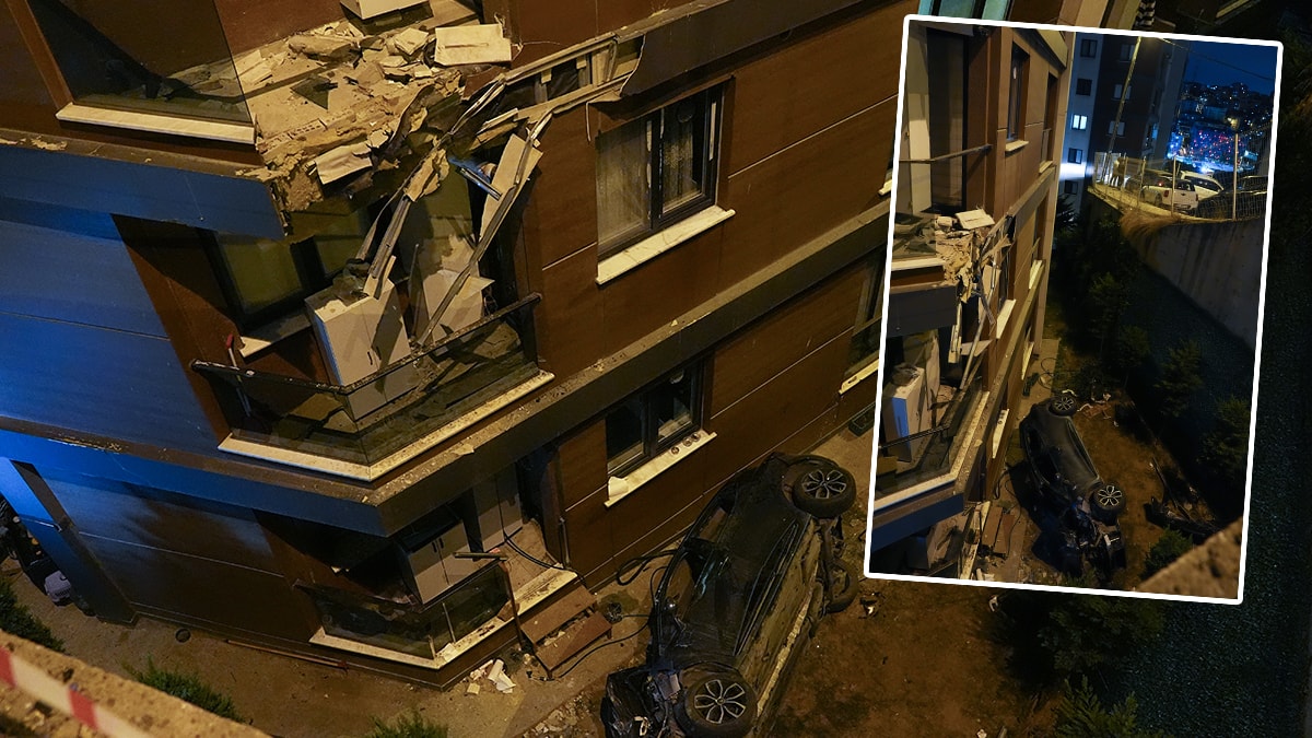 İstanbul'da akılalmaz kaza: Otomobil binanın üçüncü katına çarpıp bahçeye düştü