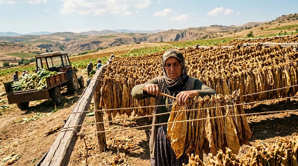 İplere tek tek dizerek hasat ediyorlar: 9 bin ton rekolte bekleniyor