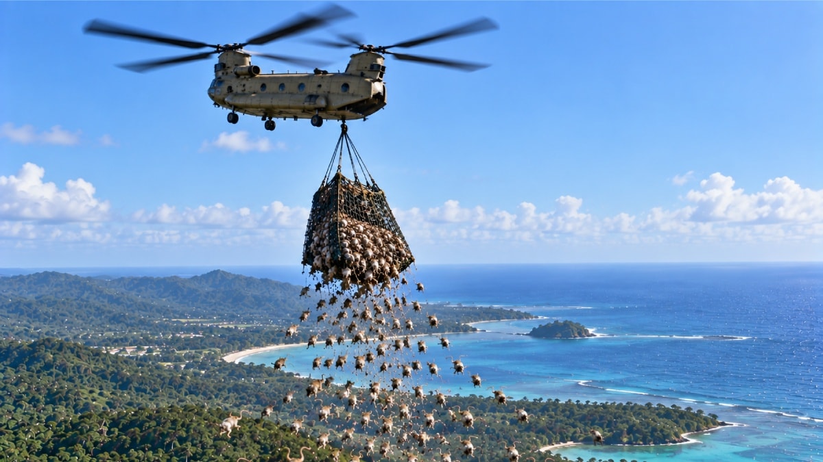 Binlerce ölü fareyi helikopterlerle adaya bıraktılar