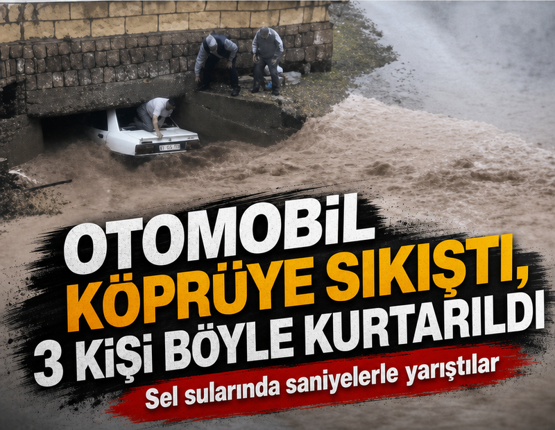 Nevşehir'de can pazarı; sel sularına kapılan otomobil köprüde sıkıştı, 3 kişi kurtarıldı