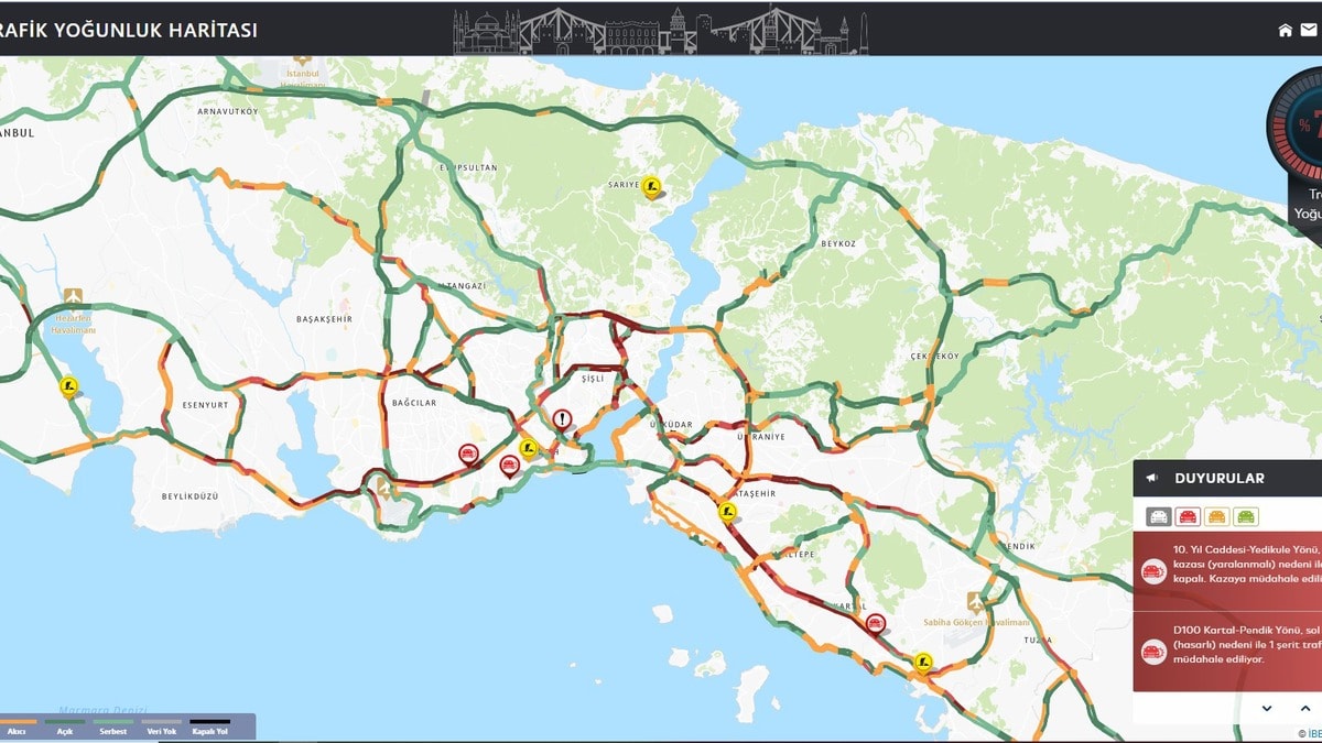 İstanbul'da akşam trafiği: Harita kırmızıya döndü