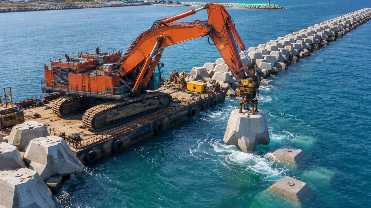 22 tonluk beton blokları tek tek kıyıya dizdiler