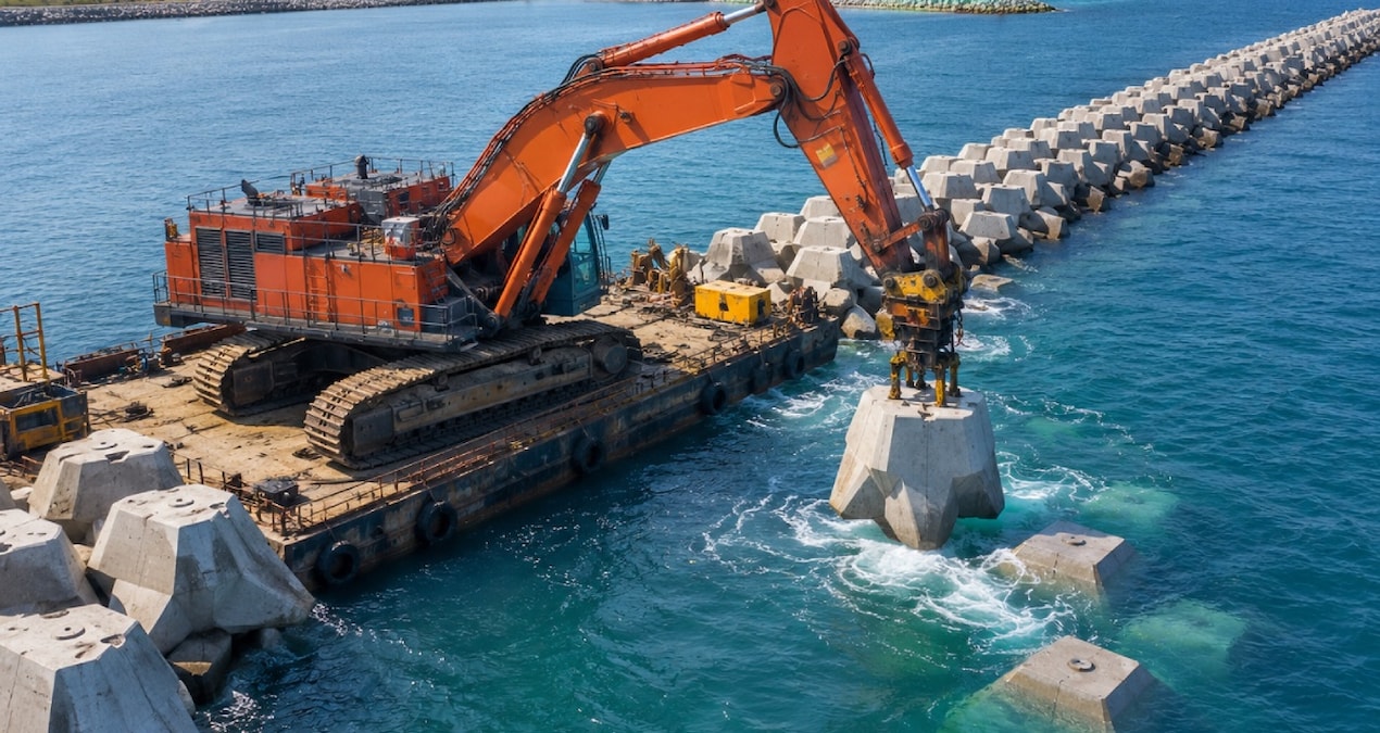 22 tonluk beton blokları tek tek kıyıya dizdiler
