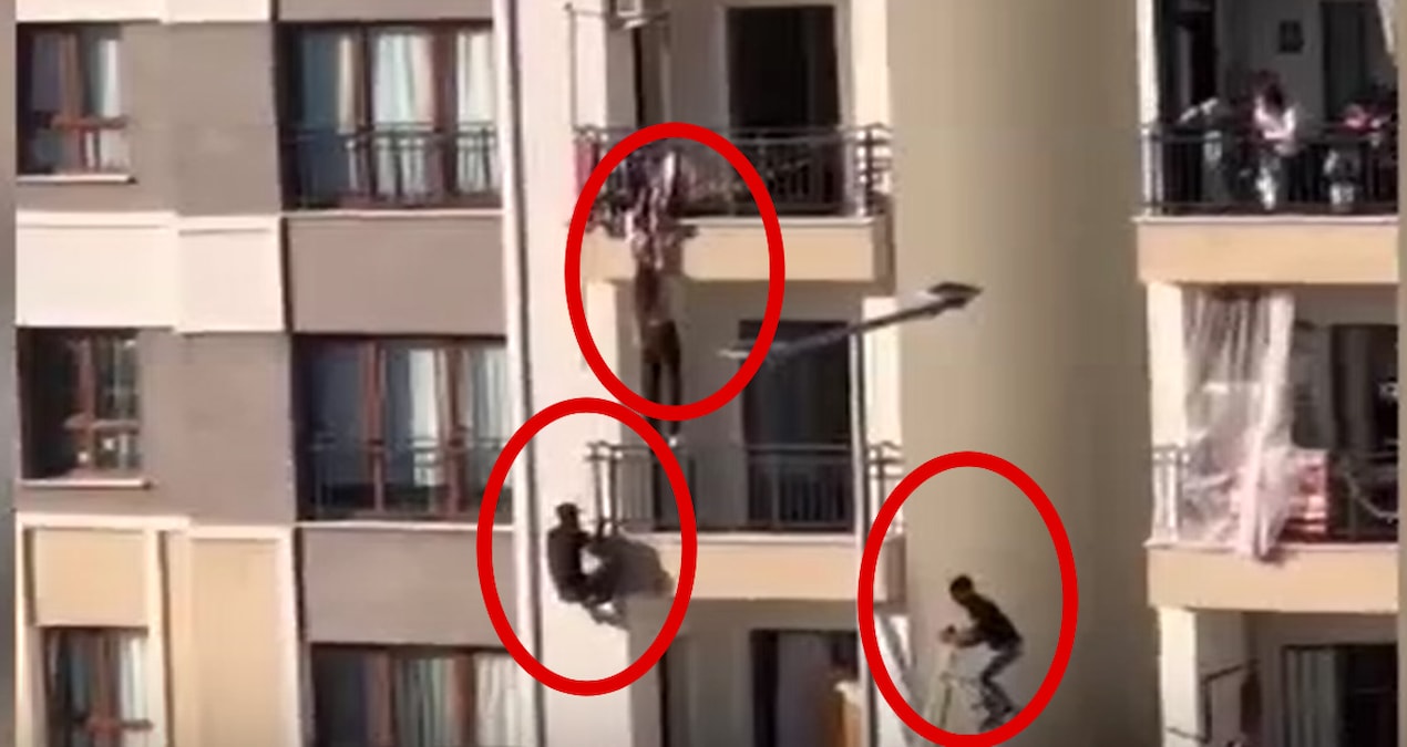 Canını hiçe sayarak balkondan düşmek üzere olan kızı böyle kurtardı