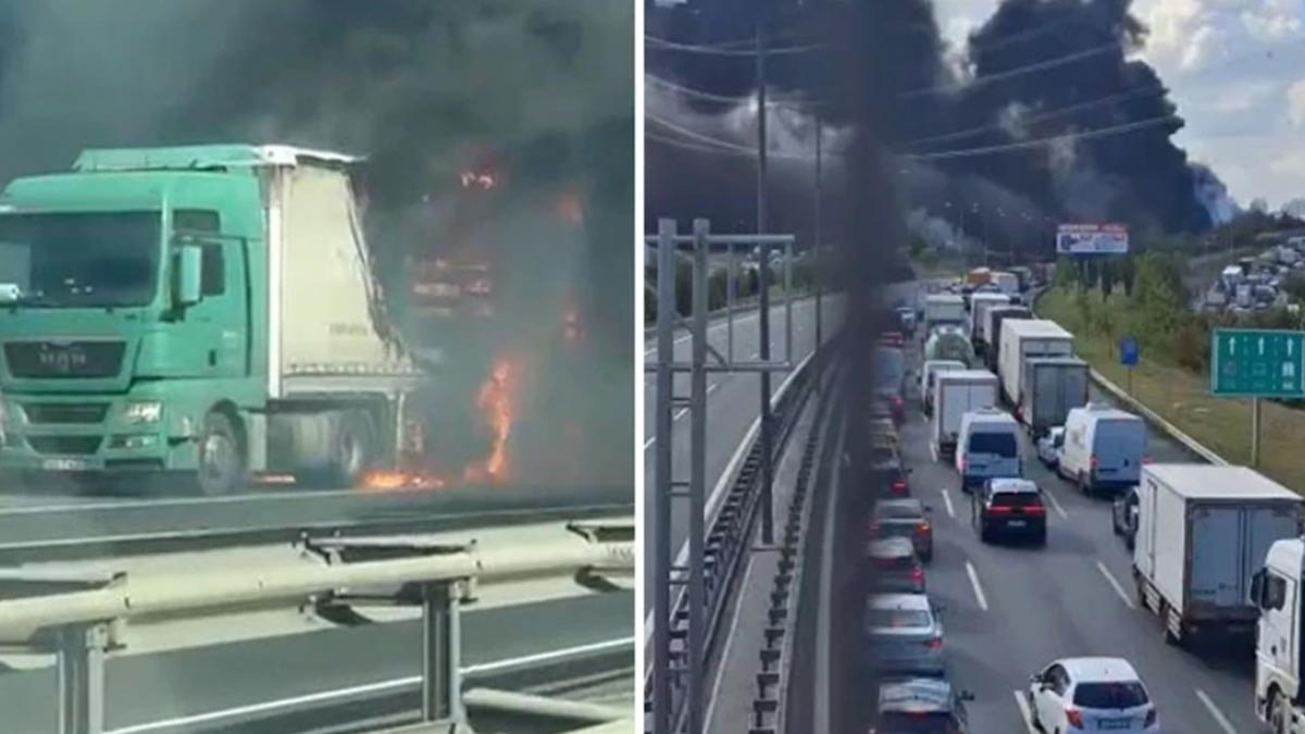 Yola çıkacaklar dikkat! TIR yanıyor... TEM Otoyolu trafiğe kapatıldı