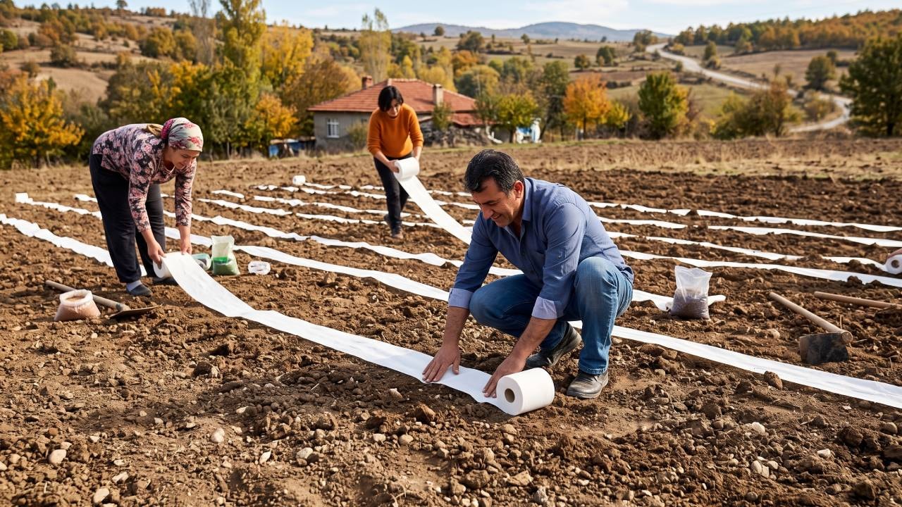 Toprağa metrelerce tuvalet kağıdı sermeye başladılar