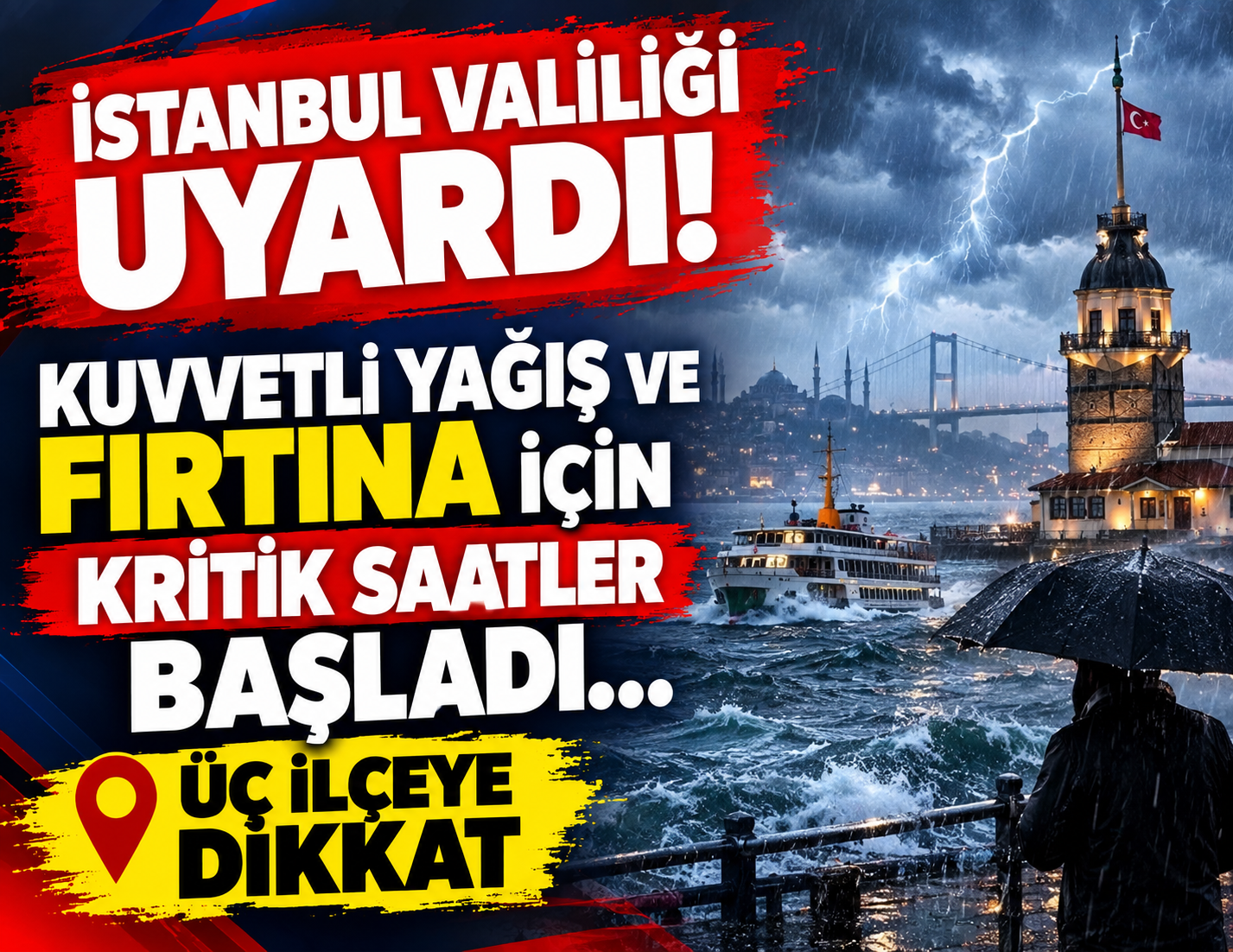 İstanbul Valiliği saat 15.20'de vatandaşları uyardı: Megakent genelinde fırtına ve şiddetli yağış alarmı!